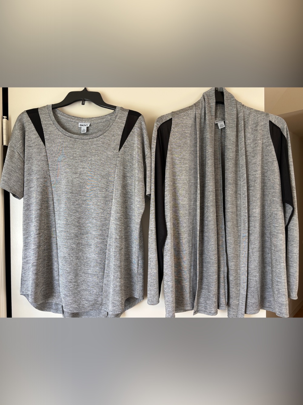 DKNY Gray Crewneck blouse and a tunic SET of 2 with Black Panel Accents